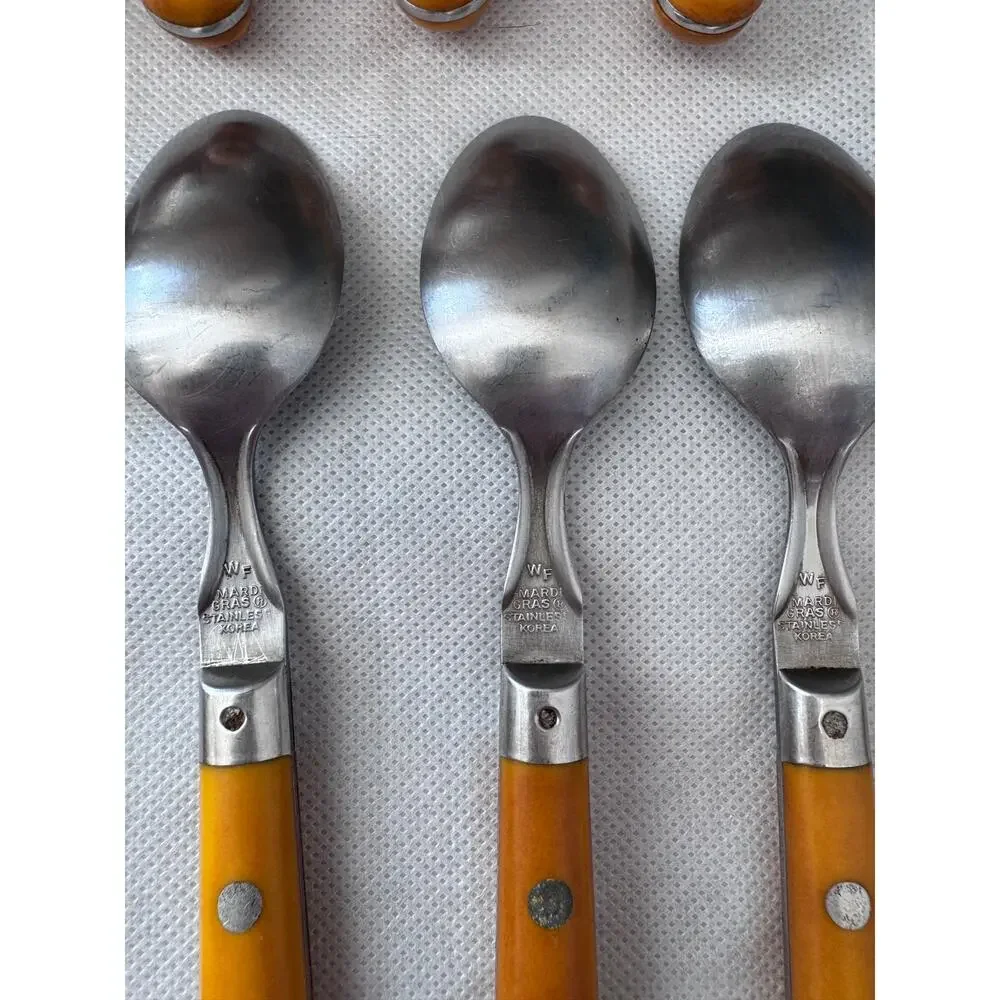 1970s Washington Forge Mardi Gras Butterscotch Yellow Flatware Set 35 Pieces